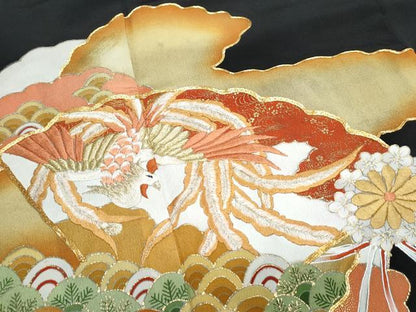 平和屋着物▼豪華黒留袖　駒刺繍　雲重ね鳳凰吉祥青海波　金彩　正絹　逸品　CABA6688th