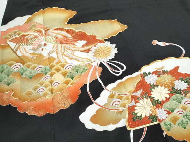 平和屋着物▼豪華黒留袖　駒刺繍　雲重ね鳳凰吉祥青海波　金彩　正絹　逸品　CABA6688th