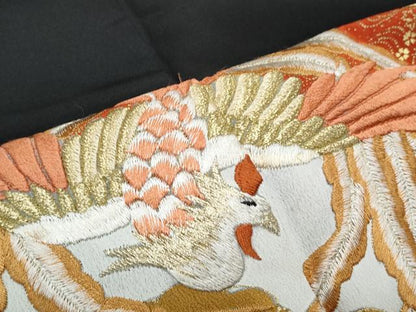 平和屋着物▼豪華黒留袖　駒刺繍　雲重ね鳳凰吉祥青海波　金彩　正絹　逸品　CABA6688th