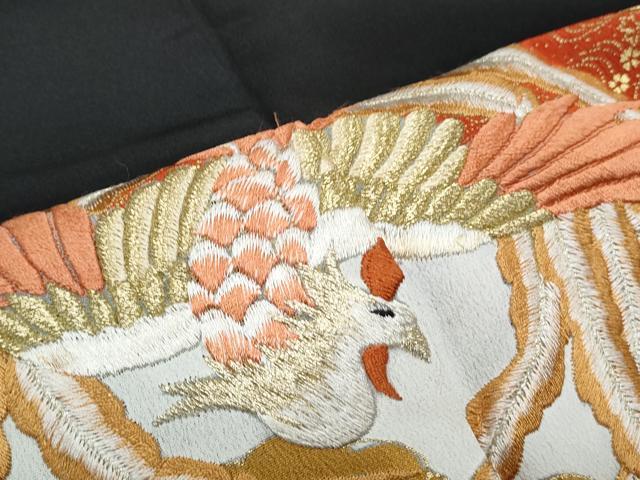 平和屋着物▼豪華黒留袖　駒刺繍　雲重ね鳳凰吉祥青海波　金彩　正絹　逸品　CABA6688th