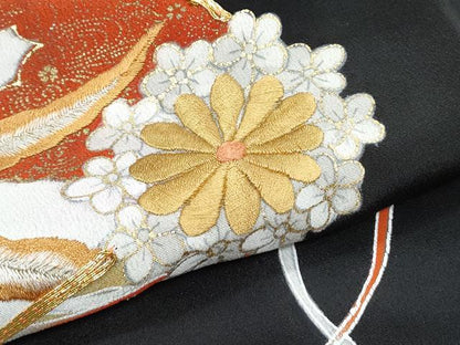 平和屋着物▼豪華黒留袖　駒刺繍　雲重ね鳳凰吉祥青海波　金彩　正絹　逸品　CABA6688th