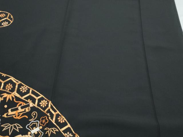 平和屋着物▽豪華黒留袖 総刺繍 駒刺繍 宝尽くし七宝文 正絹 逸品