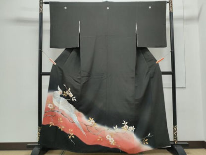 平和屋着物▼豪華黒留袖　刺繍　尾長鶏花文　暈し染め　金彩　正絹　逸品　CABA6764th