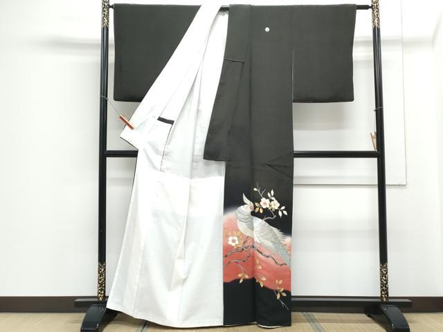 平和屋着物▼豪華黒留袖　刺繍　尾長鶏花文　暈し染め　金彩　正絹　逸品　CABA6764th