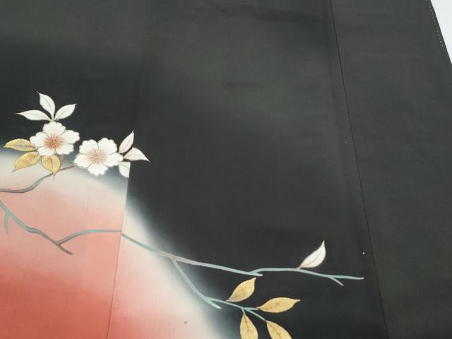 平和屋着物▼豪華黒留袖　刺繍　尾長鶏花文　暈し染め　金彩　正絹　逸品　CABA6764th