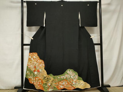 平和屋着物■豪華黒留袖　駒刺繍　道長松竹梅花文　金彩　正絹　逸品　CABA6895ev