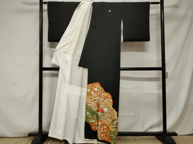 平和屋着物■豪華黒留袖　駒刺繍　道長松竹梅花文　金彩　正絹　逸品　CABA6895ev