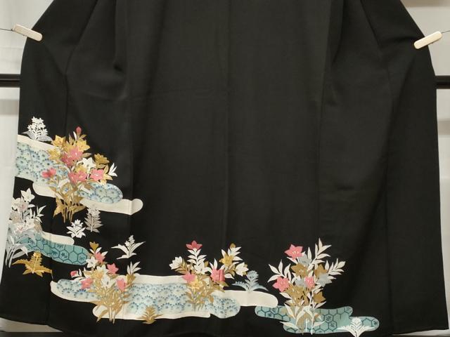 平和屋着物■豪華黒留袖 刺繍 エ霞草花文 金銀彩 正絹 逸品 CABA7012ev