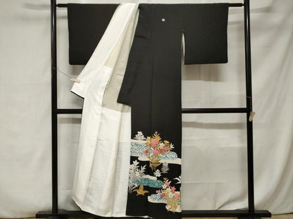 平和屋着物■豪華黒留袖 刺繍 エ霞草花文 金銀彩 正絹 逸品 CABA7012ev