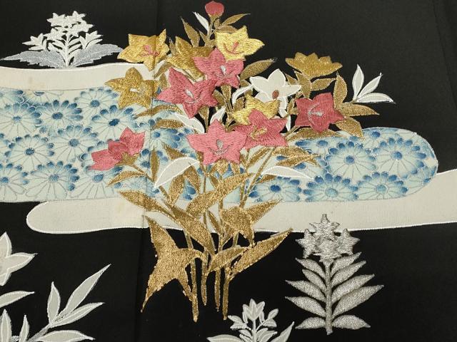 平和屋着物■豪華黒留袖 刺繍 エ霞草花文 金銀彩 正絹 逸品 CABA7012ev