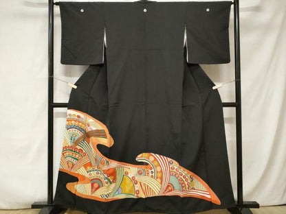 平和屋着物■豪華黒留袖　駒刺繍　道長草花文　金彩　正絹　逸品　CABA7019ev