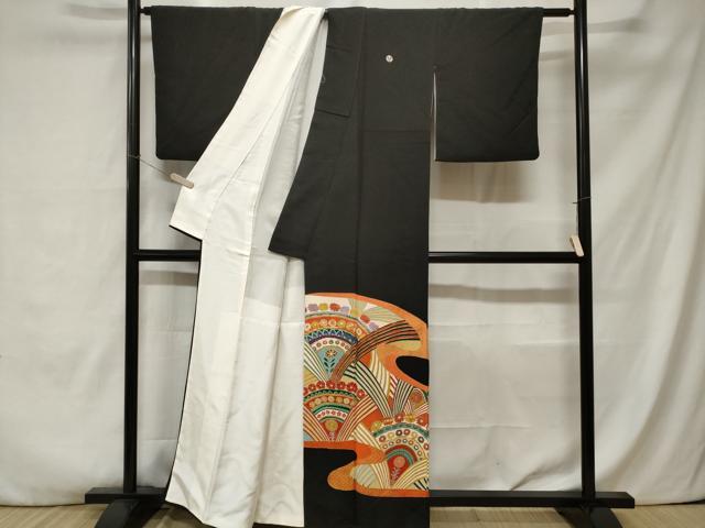 平和屋着物■豪華黒留袖　駒刺繍　道長草花文　金彩　正絹　逸品　CABA7019ev