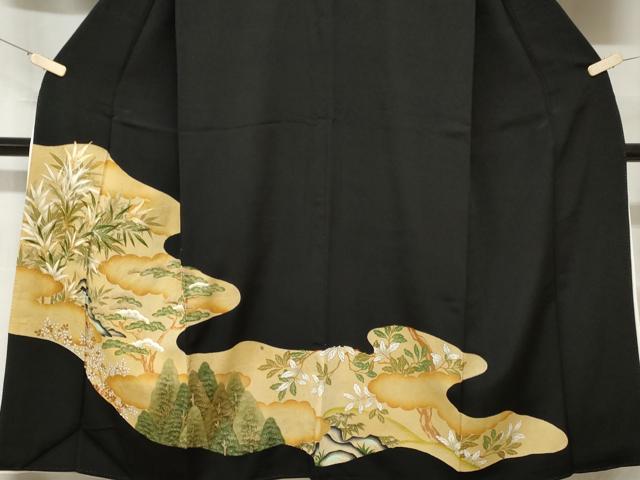 平和屋着物■豪華黒留袖　駒刺繍　枝葉文　金彩　正絹　逸品　CABA7076ev