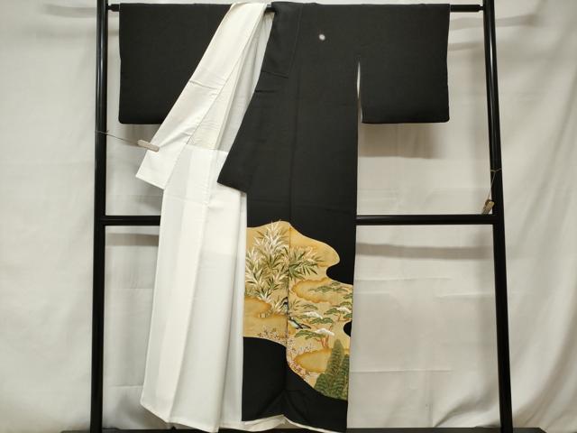 平和屋着物■豪華黒留袖　駒刺繍　枝葉文　金彩　正絹　逸品　CABA7076ev