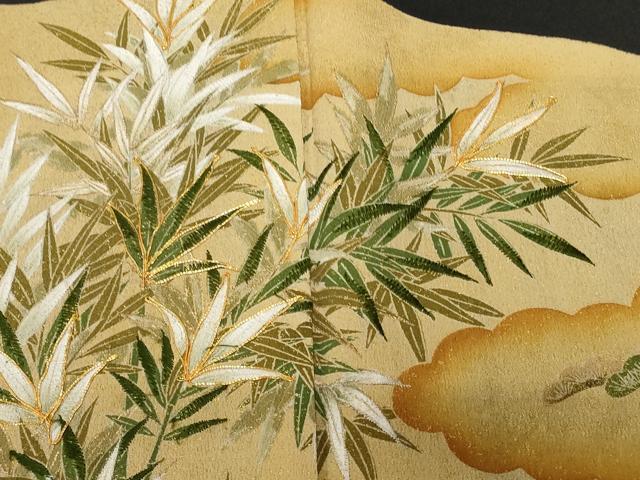平和屋着物■豪華黒留袖　駒刺繍　枝葉文　金彩　正絹　逸品　CABA7076ev