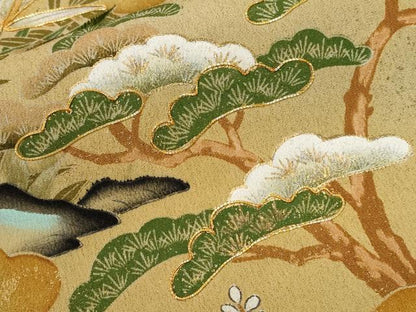 平和屋着物■豪華黒留袖　駒刺繍　枝葉文　金彩　正絹　逸品　CABA7076ev