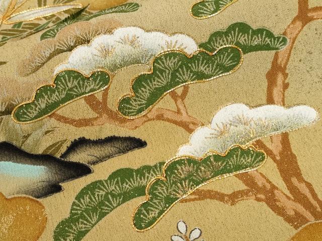 平和屋着物■豪華黒留袖　駒刺繍　枝葉文　金彩　正絹　逸品　CABA7076ev