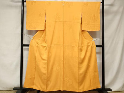 平和屋着物■上質な色無地 亀甲花地紋 柑子色 正絹 逸品 CABA7126ev