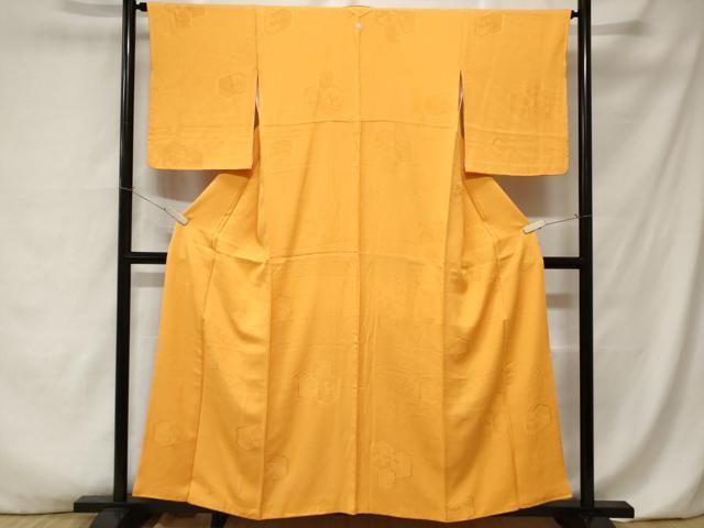 平和屋着物■上質な色無地 亀甲花地紋 柑子色 正絹 逸品 CABA7126ev