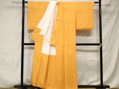 平和屋着物■上質な色無地 亀甲花地紋 柑子色 正絹 逸品 CABA7126ev