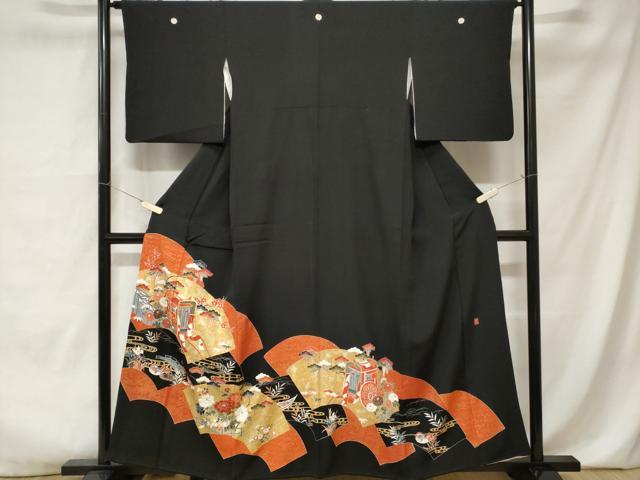 平和屋着物■豪華黒留袖 作家物 地紙重ね御所車花文 金彩 正絹 逸品 CABA7146ev