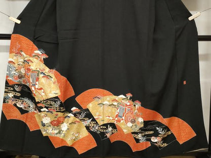平和屋着物■豪華黒留袖 作家物 地紙重ね御所車花文 金彩 正絹 逸品 CABA7146ev