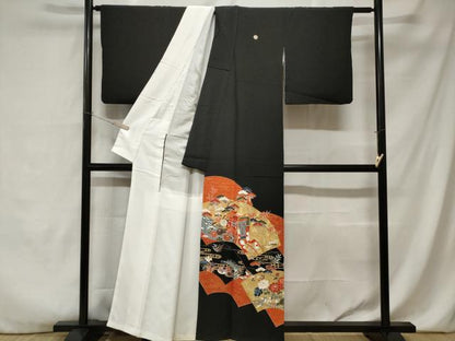 平和屋着物■豪華黒留袖 作家物 地紙重ね御所車花文 金彩 正絹 逸品 CABA7146ev