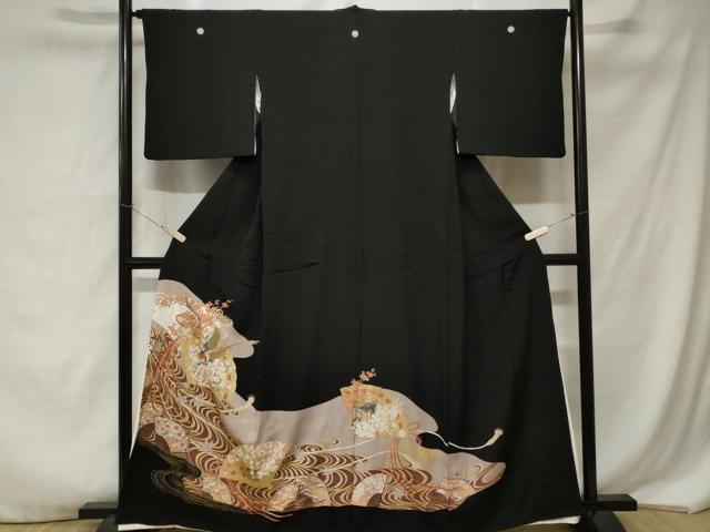 平和屋着物■豪華黒留袖　檜扇尾長鳥花文　金彩　正絹　逸品　CABA7157ev
