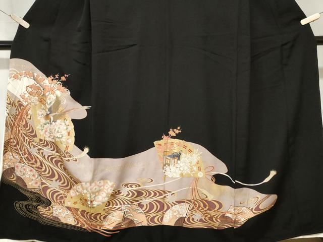 平和屋着物■豪華黒留袖　檜扇尾長鳥花文　金彩　正絹　逸品　CABA7157ev