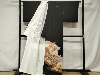 平和屋着物■豪華黒留袖　檜扇尾長鳥花文　金彩　正絹　逸品　CABA7157ev