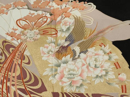 平和屋着物■豪華黒留袖　檜扇尾長鳥花文　金彩　正絹　逸品　CABA7157ev