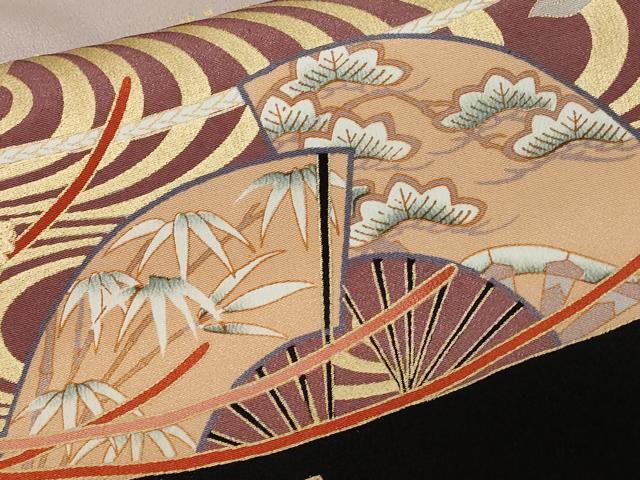 平和屋着物■豪華黒留袖　檜扇尾長鳥花文　金彩　正絹　逸品　CABA7157ev