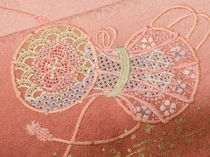 平和屋着物■中国三大刺繍 スワトウ刺繍 訪問着 鼓草花文 暈し染め 金彩 正絹 逸品 CABA7167ev