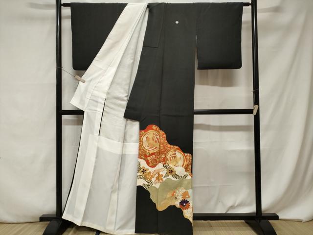 平和屋着物■豪華黒留袖 駒刺繍 道長飛鶴草花文 金彩 正絹 逸品 CABA7168ev