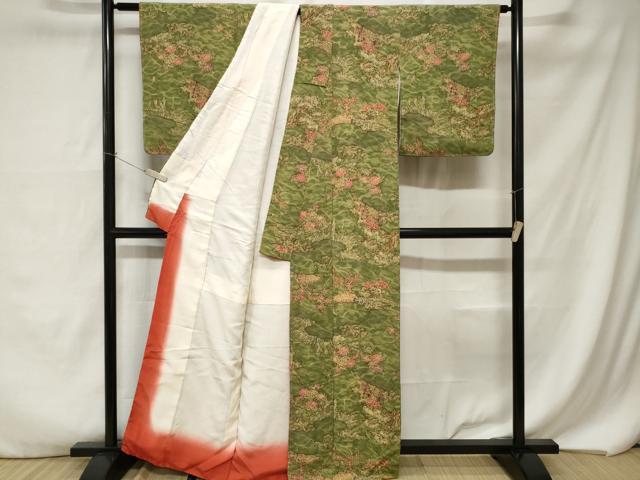 平和屋着物■上質な小紋 御所車流水花文 鬼しぼ縮緬 正絹 逸品 CABA7172ev