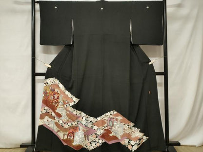平和屋着物■豪華黒留袖　作家物　御所車花文　暈し染め　金彩　正絹　逸品　CABA7173ev