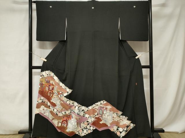 平和屋着物■豪華黒留袖　作家物　御所車花文　暈し染め　金彩　正絹　逸品　CABA7173ev