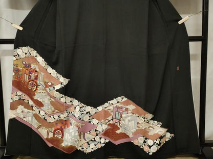 平和屋着物■豪華黒留袖　作家物　御所車花文　暈し染め　金彩　正絹　逸品　CABA7173ev