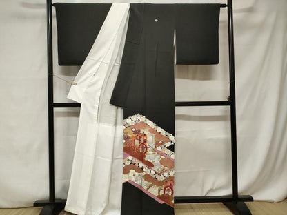 平和屋着物■豪華黒留袖　作家物　御所車花文　暈し染め　金彩　正絹　逸品　CABA7173ev