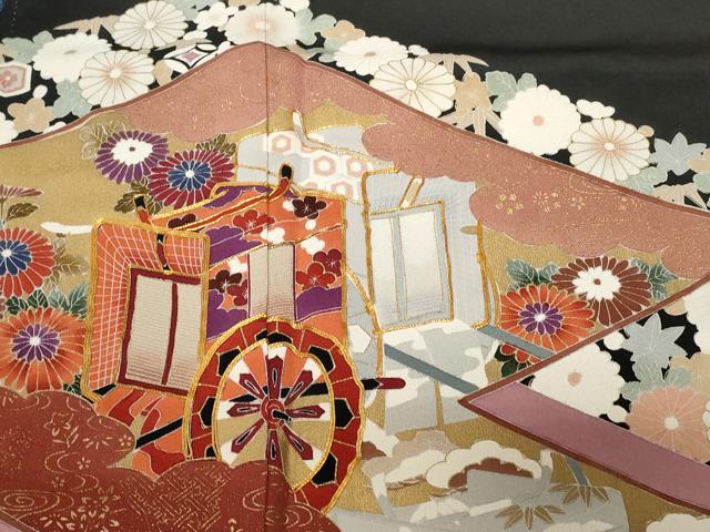 平和屋着物■豪華黒留袖　作家物　御所車花文　暈し染め　金彩　正絹　逸品　CABA7173ev