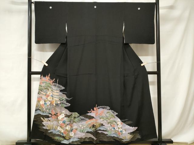 平和屋着物■豪華黒留袖 駒刺繍 御所解文 金彩 正絹 逸品 CABA7186ev