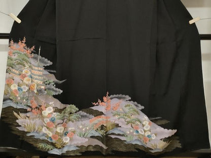 平和屋着物■豪華黒留袖 駒刺繍 御所解文 金彩 正絹 逸品 CABA7186ev