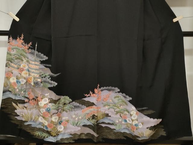 平和屋着物■豪華黒留袖 駒刺繍 御所解文 金彩 正絹 逸品 CABA7186ev