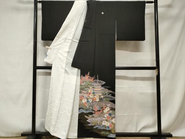 平和屋着物■豪華黒留袖 駒刺繍 御所解文 金彩 正絹 逸品 CABA7186ev
