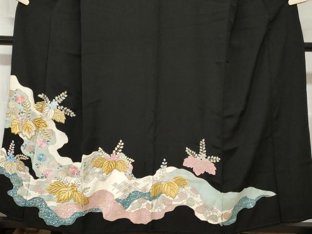 平和屋着物■豪華黒留袖 刺繍 道長桐草花文 金銀彩 正絹 逸品 CABA7207ev