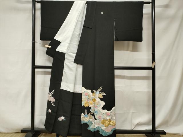 平和屋着物■豪華黒留袖 刺繍 道長桐草花文 金銀彩 正絹 逸品 CABA7207ev