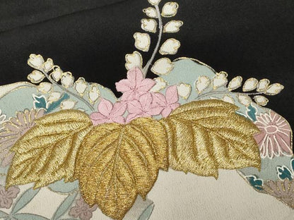 平和屋着物■豪華黒留袖 刺繍 道長桐草花文 金銀彩 正絹 逸品 CABA7207ev