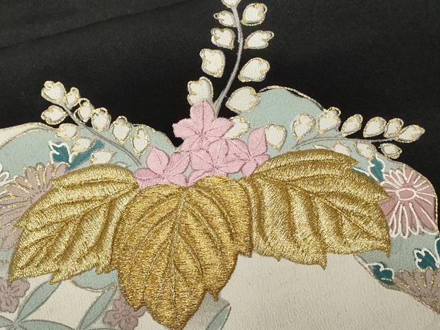 平和屋着物■豪華黒留袖 刺繍 道長桐草花文 金銀彩 正絹 逸品 CABA7207ev