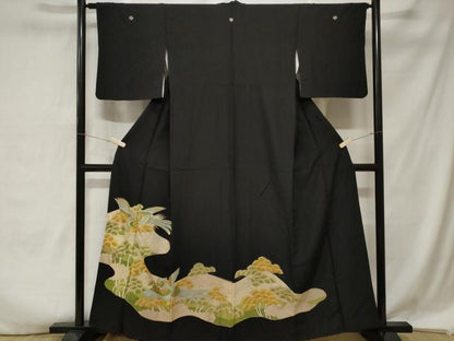 平和屋着物■豪華黒留袖　刺繍　鳳凰松葉文　金彩　正絹　逸品　CABA7208ev