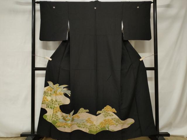 平和屋着物■豪華黒留袖　刺繍　鳳凰松葉文　金彩　正絹　逸品　CABA7208ev